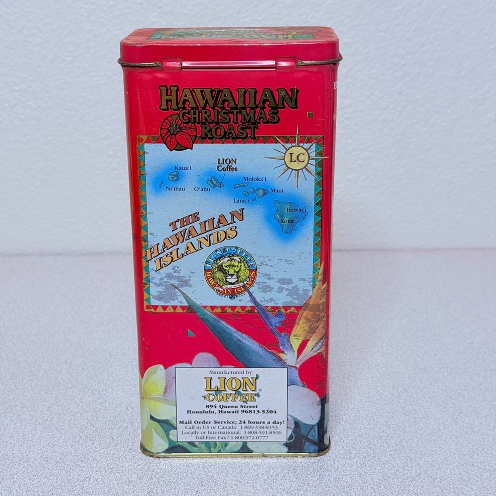 LION Coffee Hawaiian Christmas Roast Advertising Tin 1994 Holiday Vtg - Picture 2 of 8